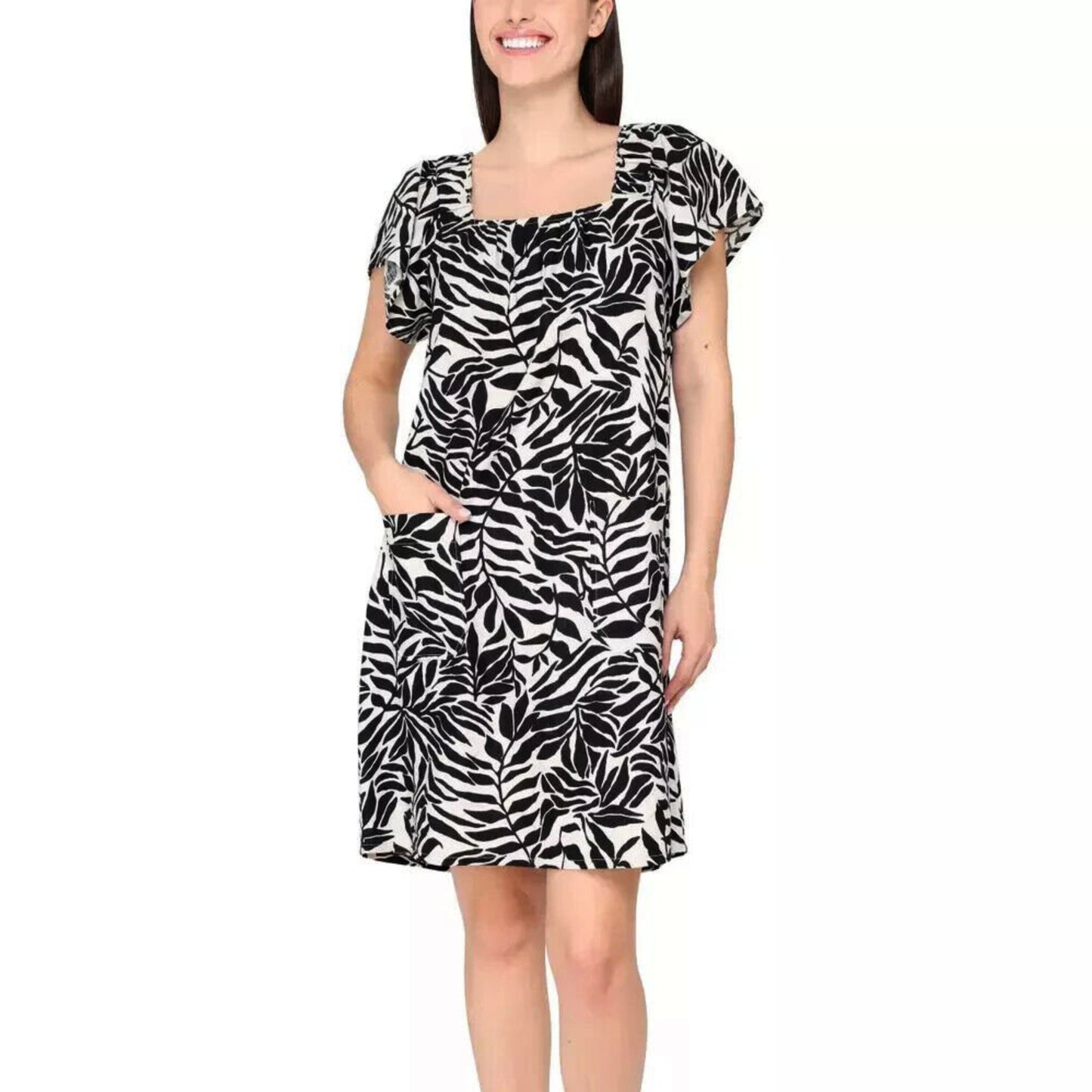Nicole Miller Women's Flutter Sleeves Floral Print Linen Blend Mini Dress