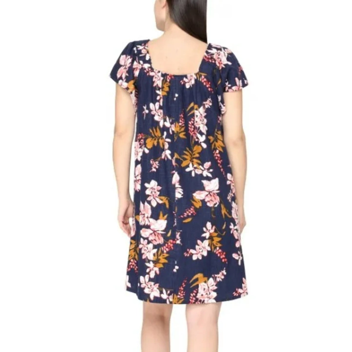 Nicole Miller Women's Flutter Sleeves Floral Print Linen Blend Mini Dress