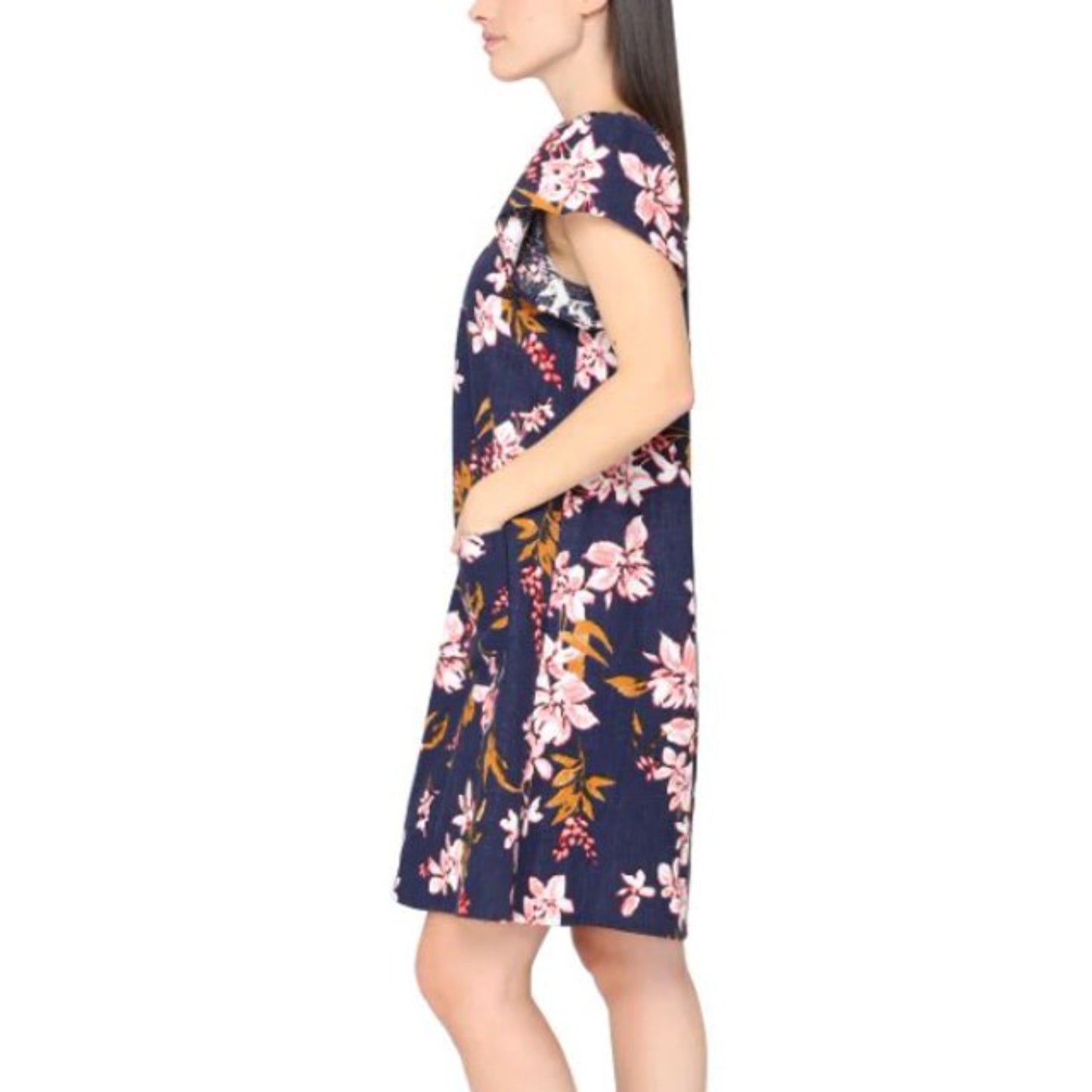 Nicole Miller Women's Flutter Sleeves Floral Print Linen Blend Mini Dress