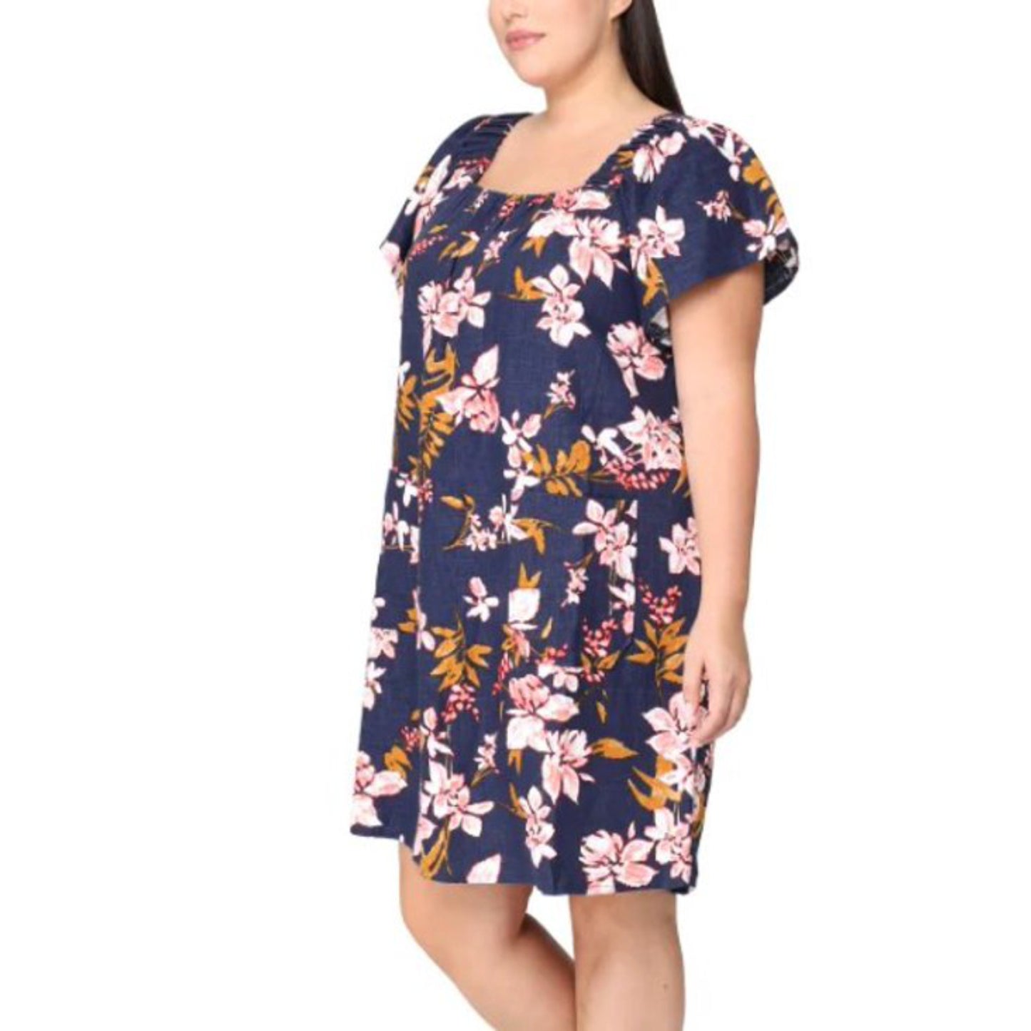 Nicole Miller Women's Flutter Sleeves Floral Print Linen Blend Mini Dress