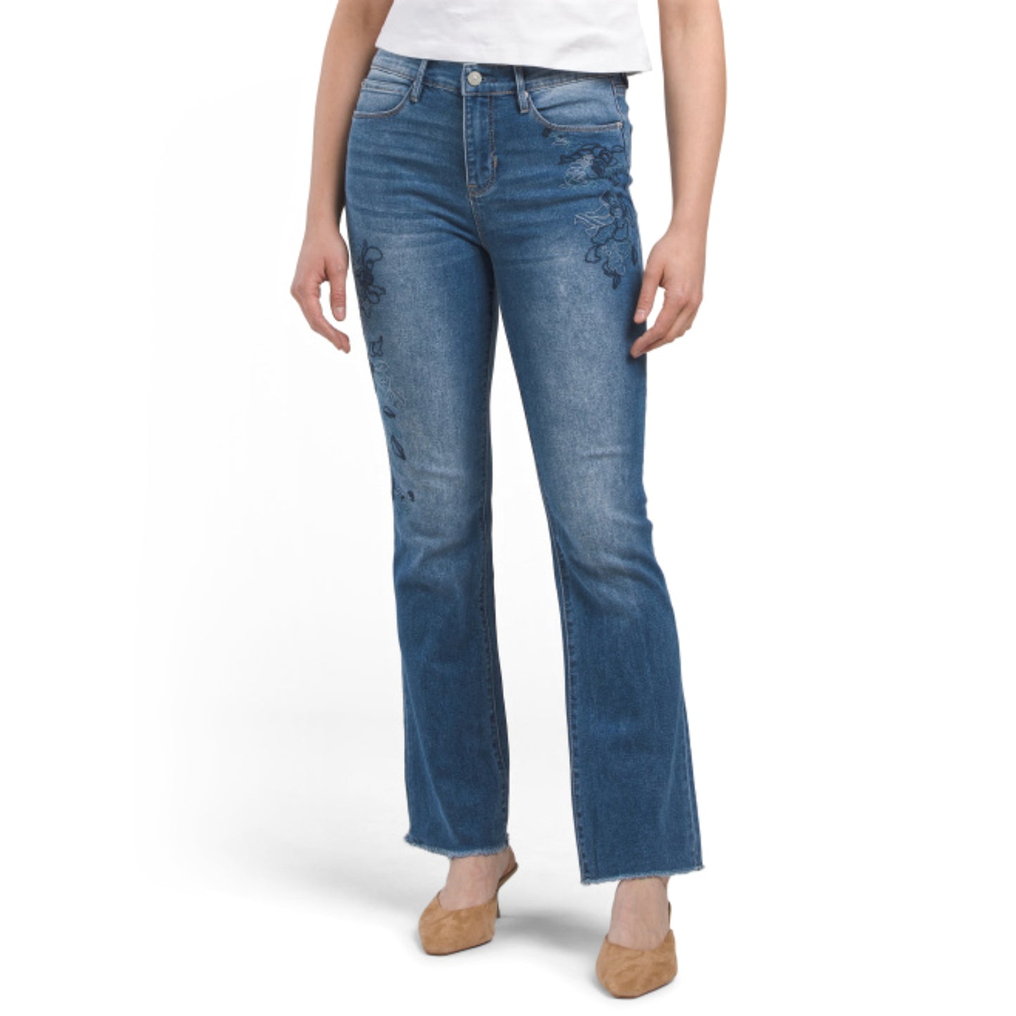 Nicole Miller Women's High Rise Embroidered Bootcut Denim Jeans