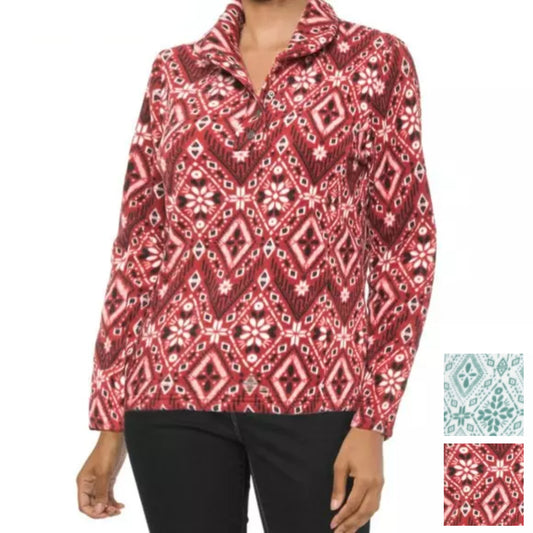 North River Women's Cozy Quoter Zip Neck Long Sleeve Printed Sweatshirt Top