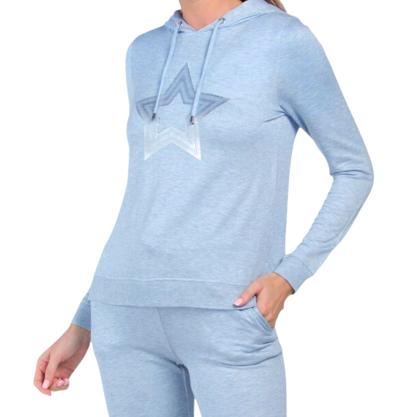 Peyton Primrose Women's Metallic Star Graphic Print Soft Sweatshirt Pullover Hoodie