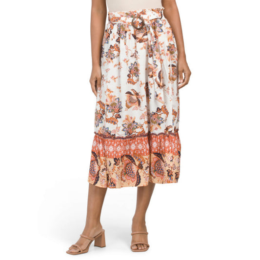 RACHEL RACHEL ROY Women's Linen Belted Floral Print Midi Skirt