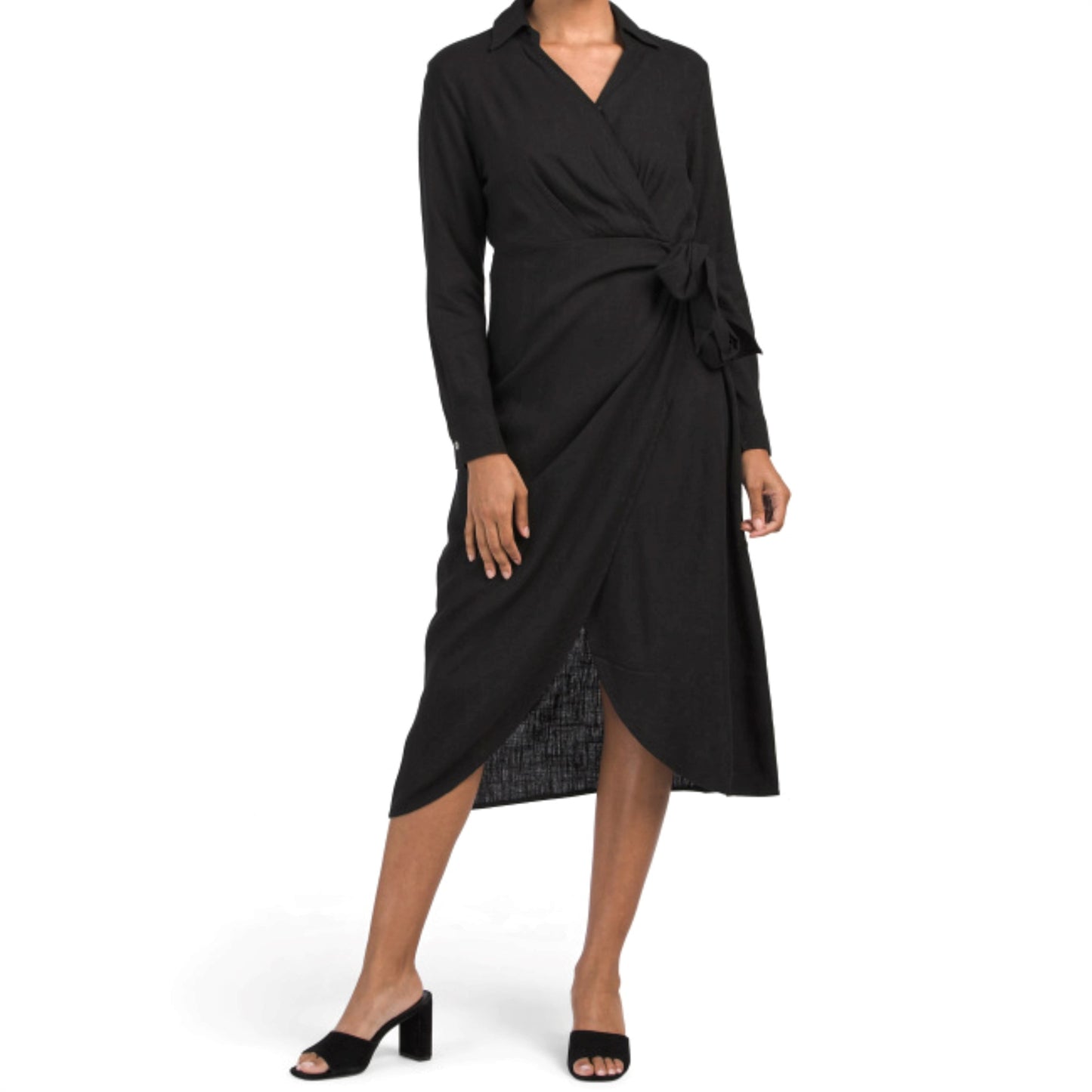 Rachel Zoe Linen Blend Collared Wrap Style Midi Dress