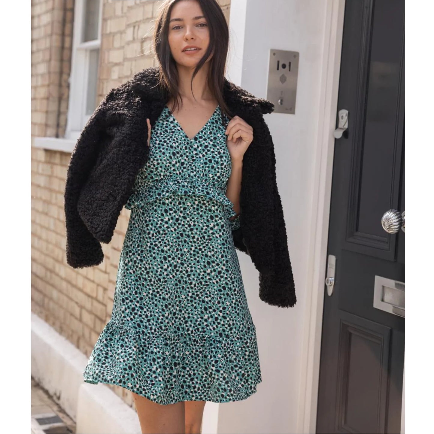 RAE Women's Leopard Print Ruffle Trim Tiered Mini Dress