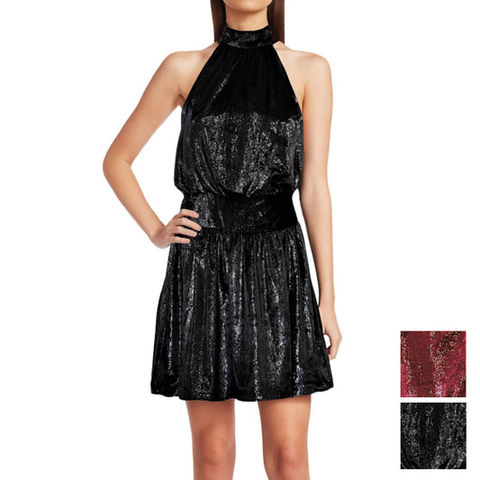 RAMY BROOK Women's Ellin Shimmer Velvet Halter Party Cocktail Mini Dress
