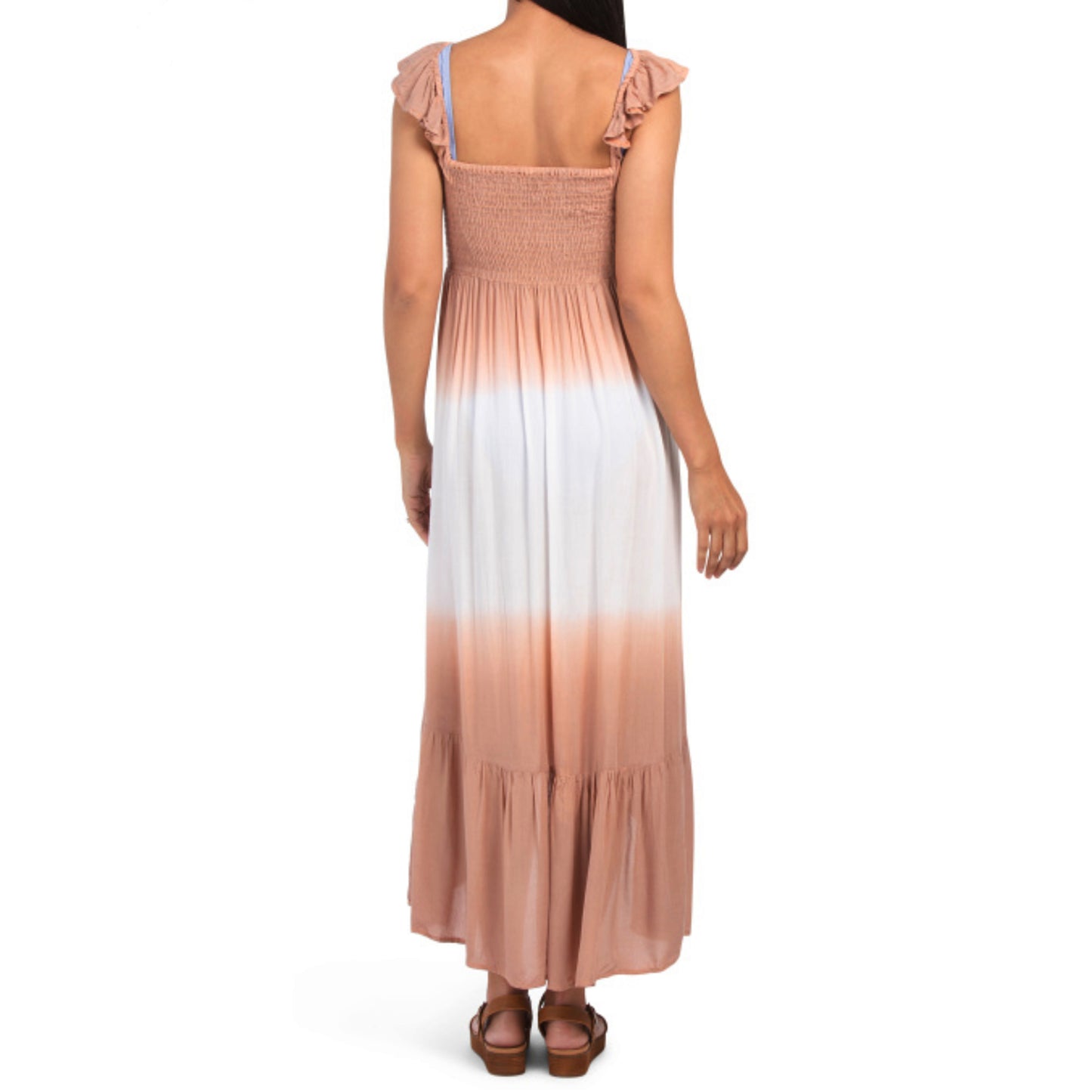 RAVIYA Tie Dye Ombre Hi-low Ruffle Trim Maxi Dress Cover-up