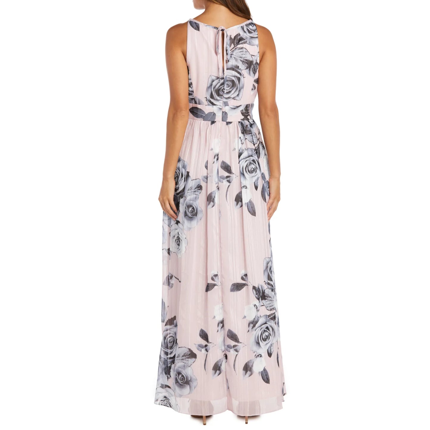 R&M RICHARDS Floral Print Rhinestone Waist Gown Maxi Dress