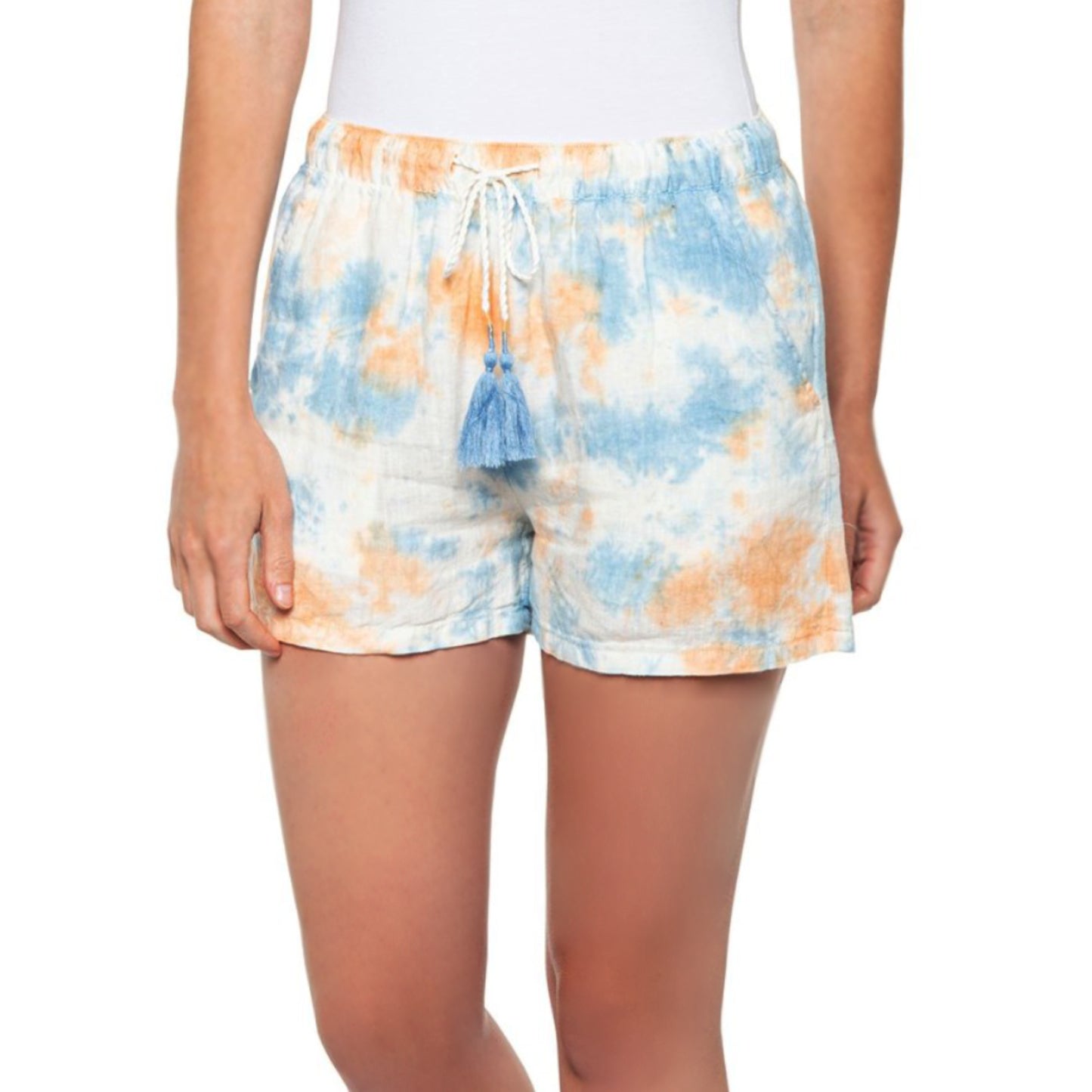 Rachel Zoe Women's Linen Tie Dye Print Drawstring Waistband Casual Shorts