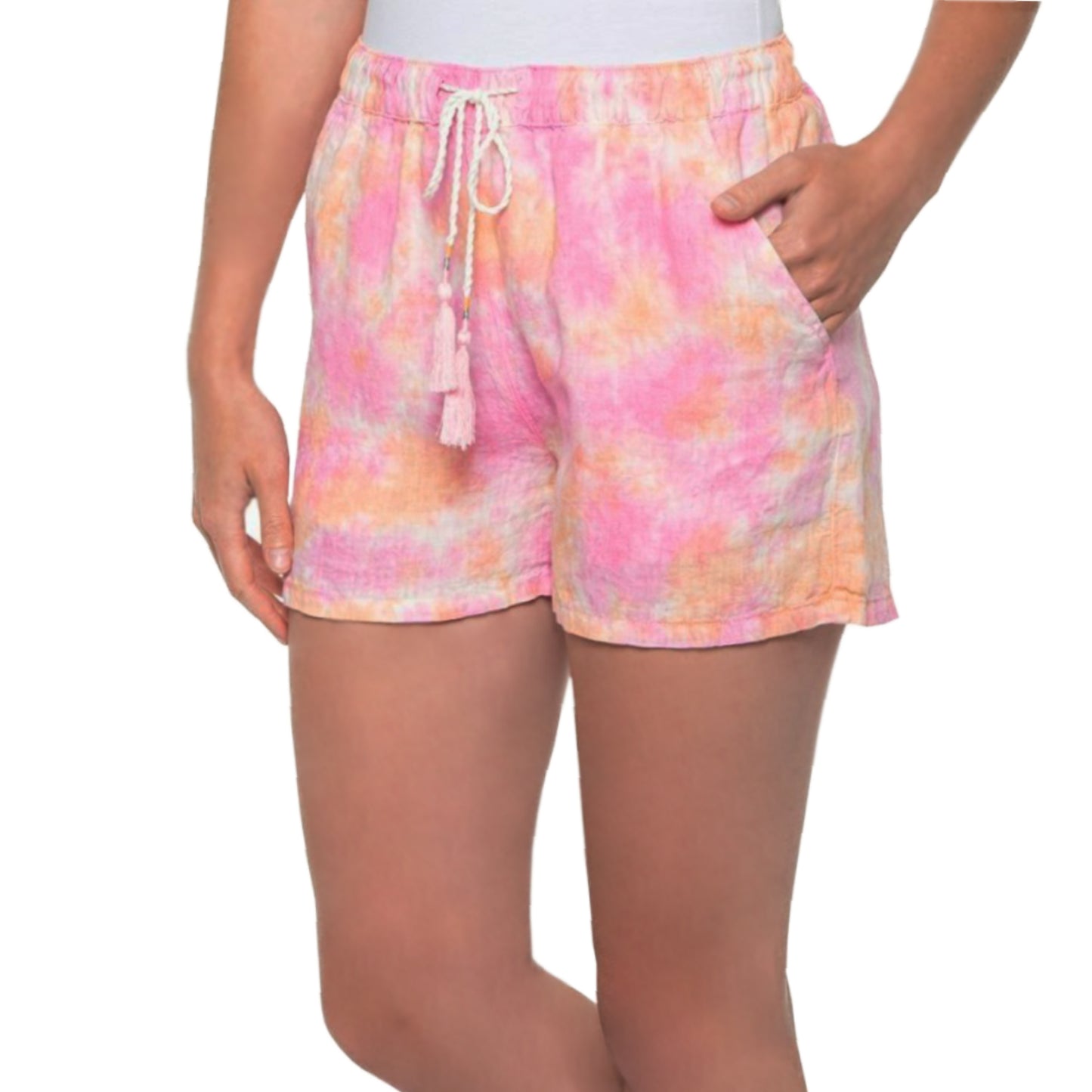 Rachel Zoe Women's Linen Tie Dye Print Drawstring Waistband Casual Shorts