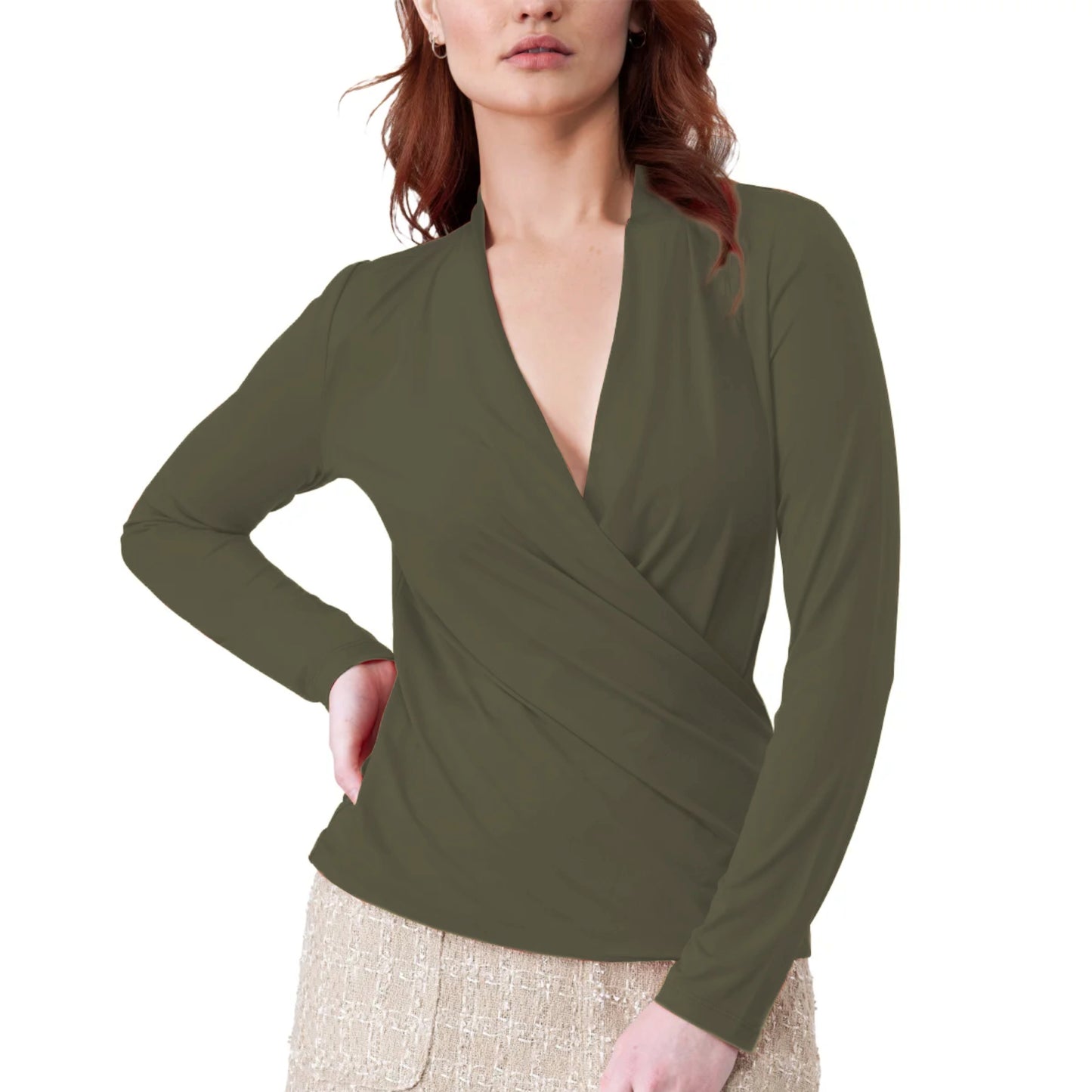 Rachel Roy Women's Drape Neck Long Sleeve Wrap Top