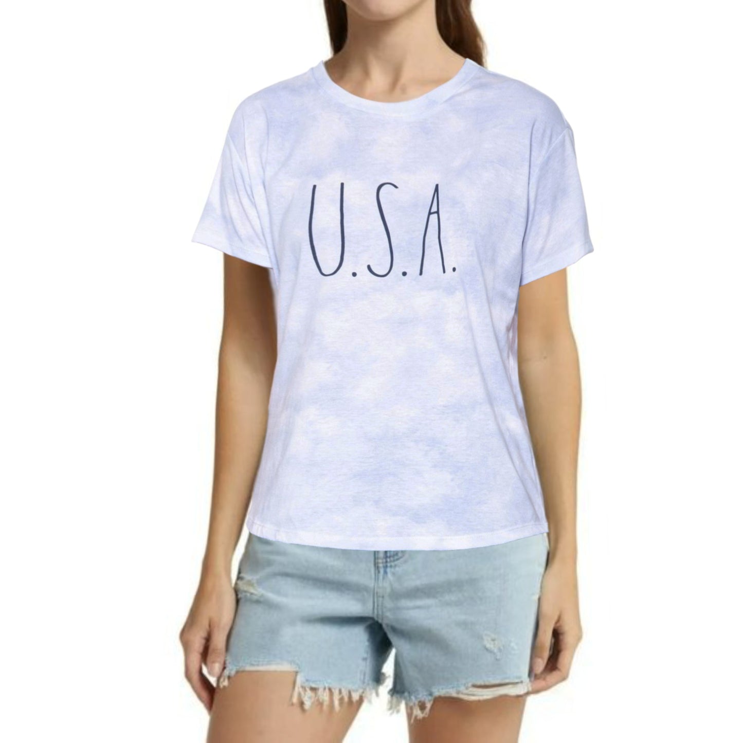 Rae Dunn Women's USA Print Tie Dye Cotton Blend T-Shirt