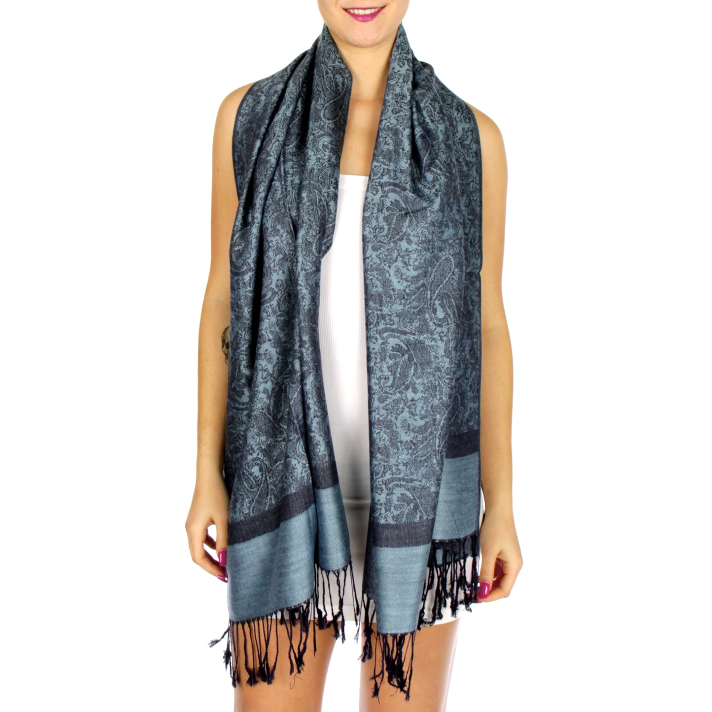 Women's Pashmina Reversible Paisley Fringed Shawl Evening Wrap