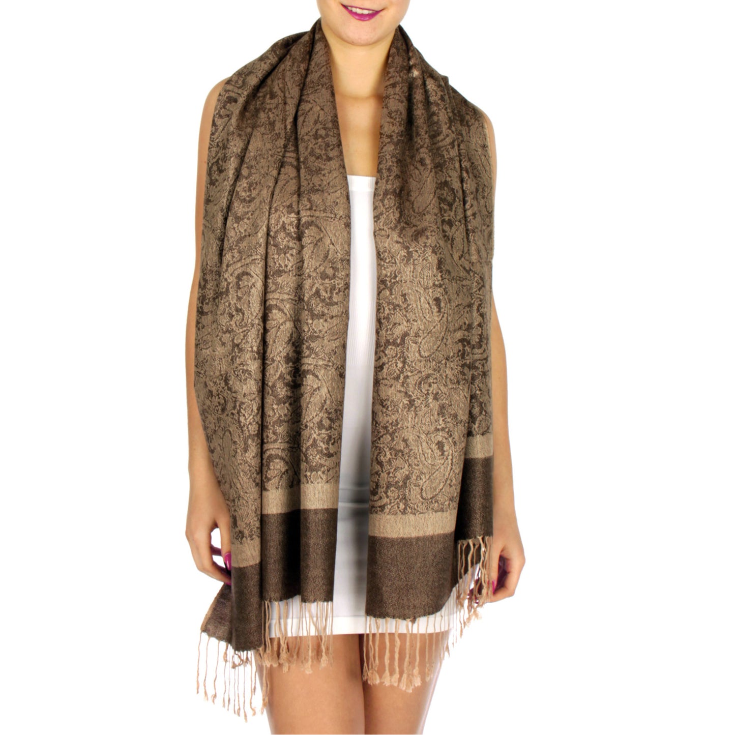 Women's Pashmina Reversible Paisley Fringed Shawl Evening Wrap
