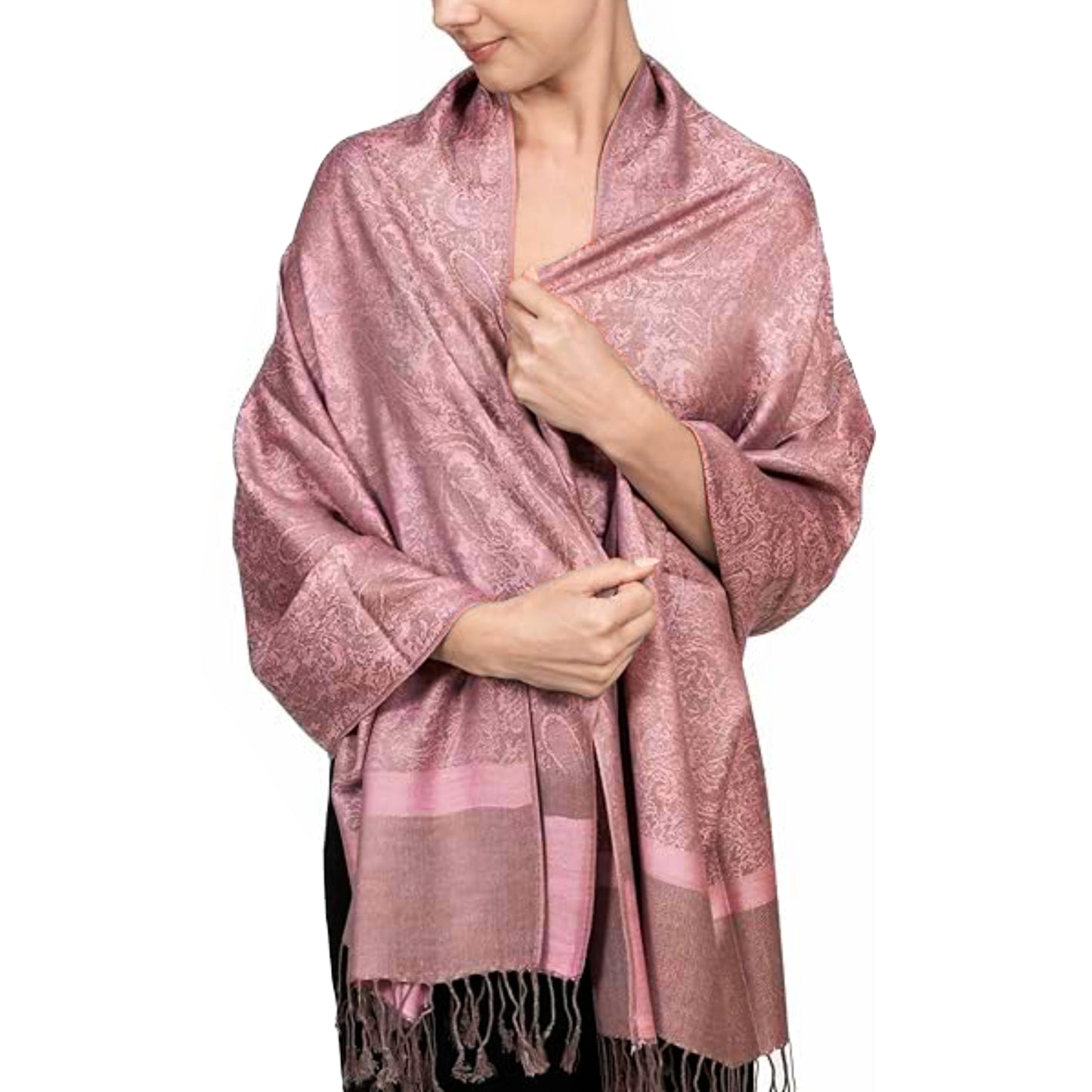 Women's Pashmina Reversible Paisley Fringed Shawl Evening Wrap