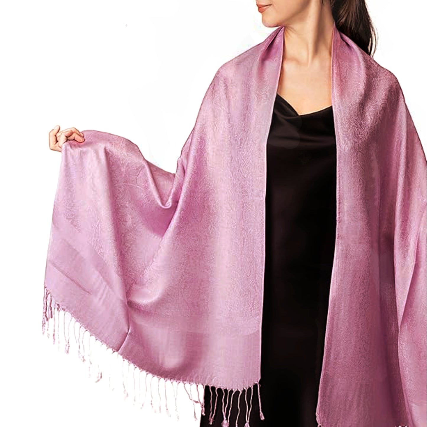 Women's Pashmina Reversible Paisley Fringed Shawl Evening Wrap