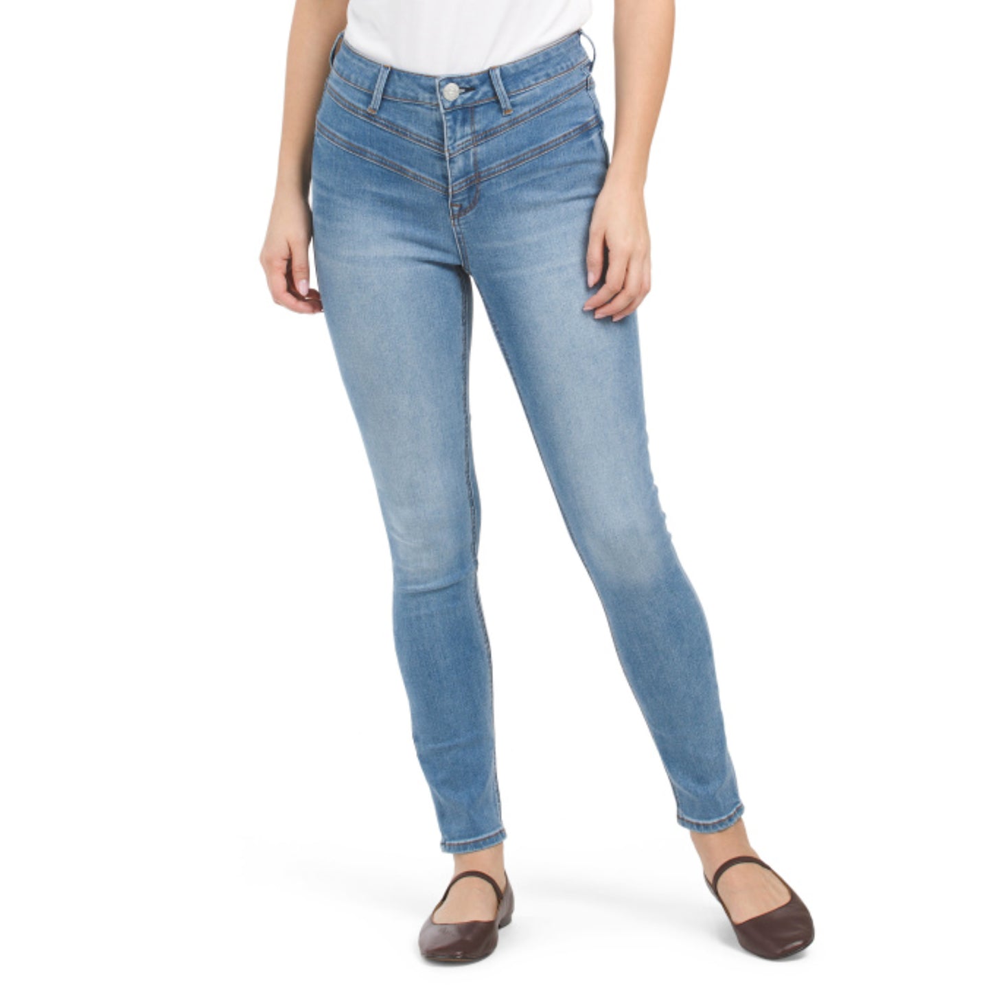 SEVEN7 Women's High Rise Chevron Details Denim Skinny Ankle Jeans