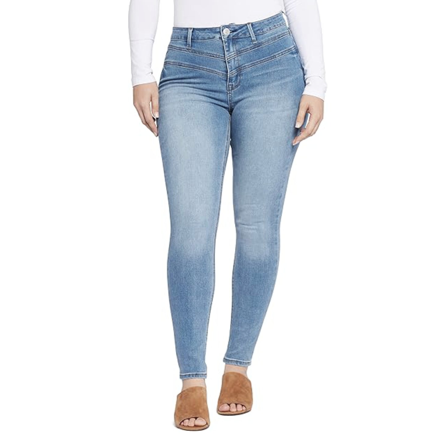SEVEN7 Women's High Rise Chevron Details Denim Skinny Ankle Jeans