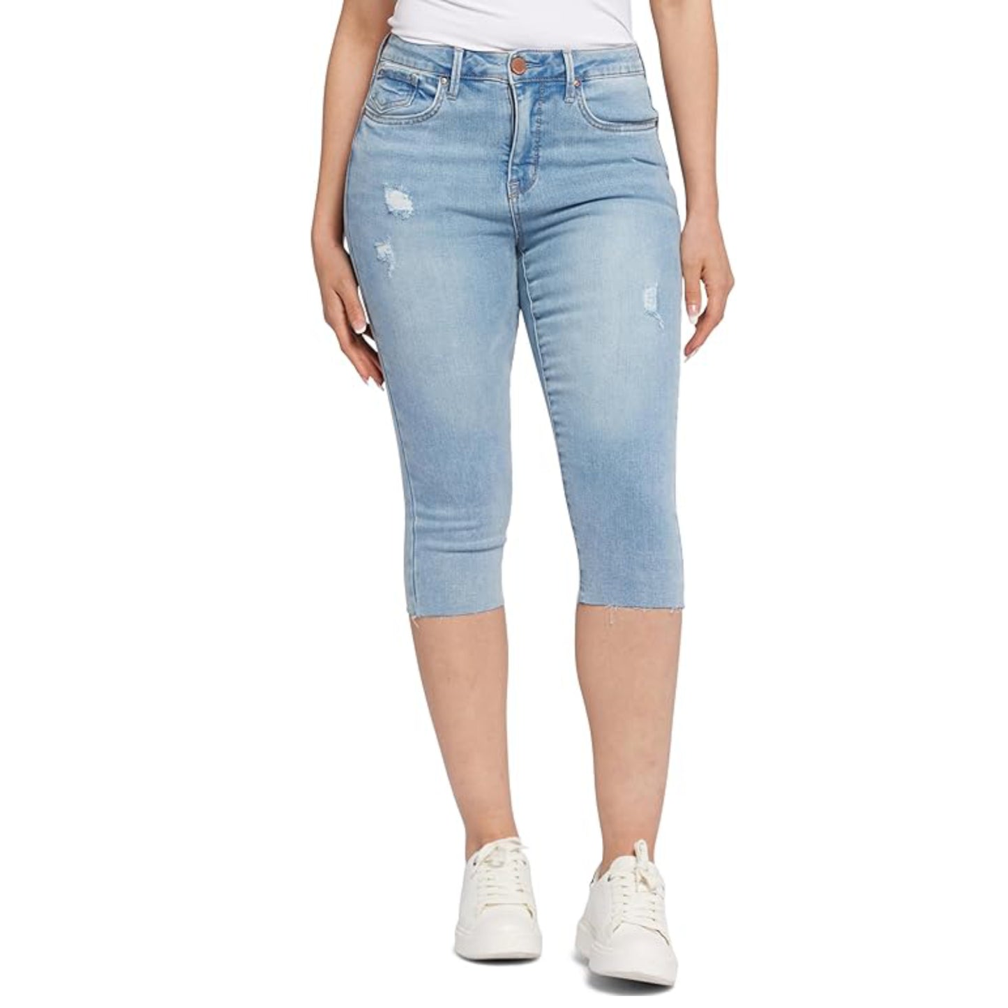 SEVEN7 Women's High Rise Skinny Fit Capri Breezy Cropped Distressed Jeans