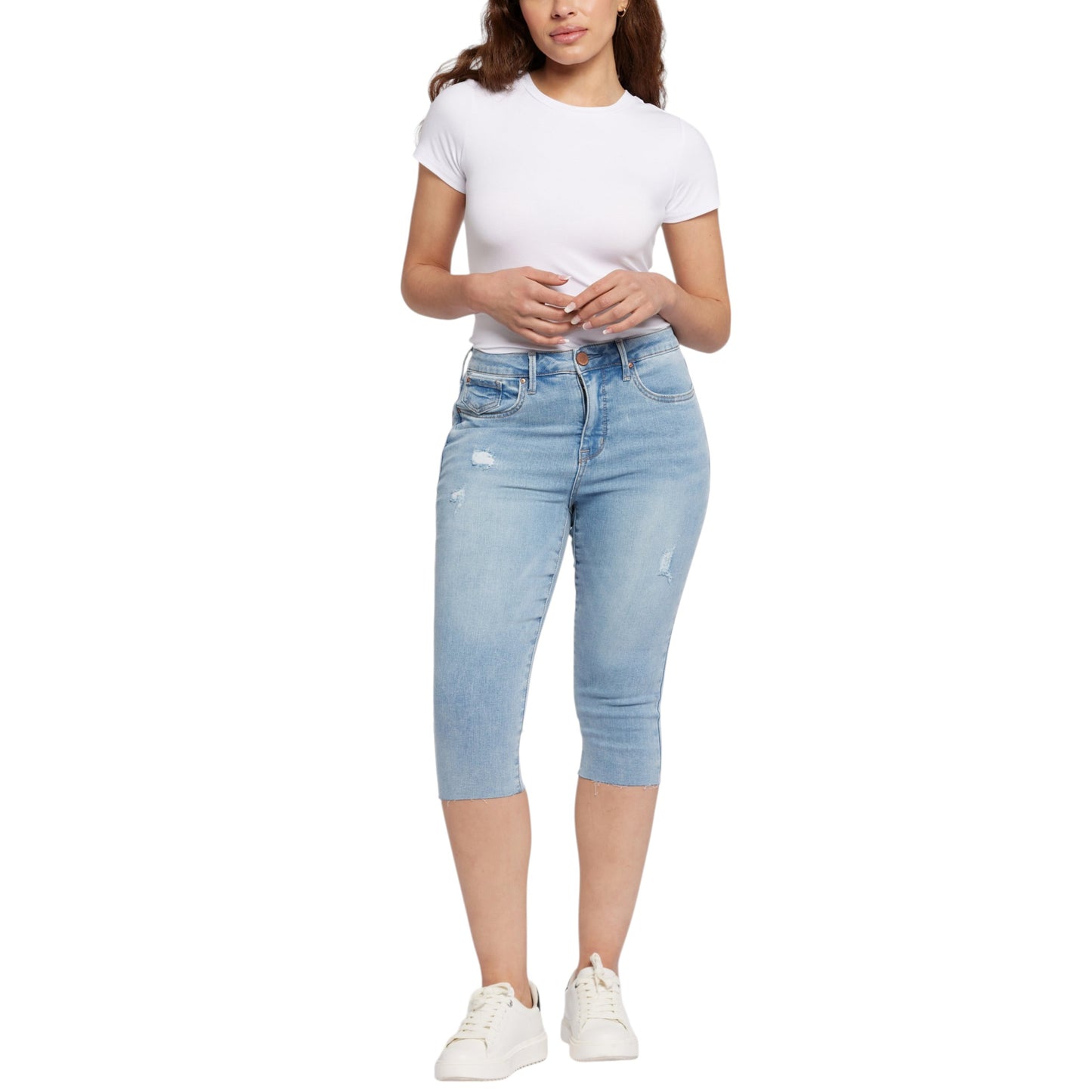 SEVEN7 Women's High Rise Skinny Fit Capri Breezy Cropped Distressed Jeans