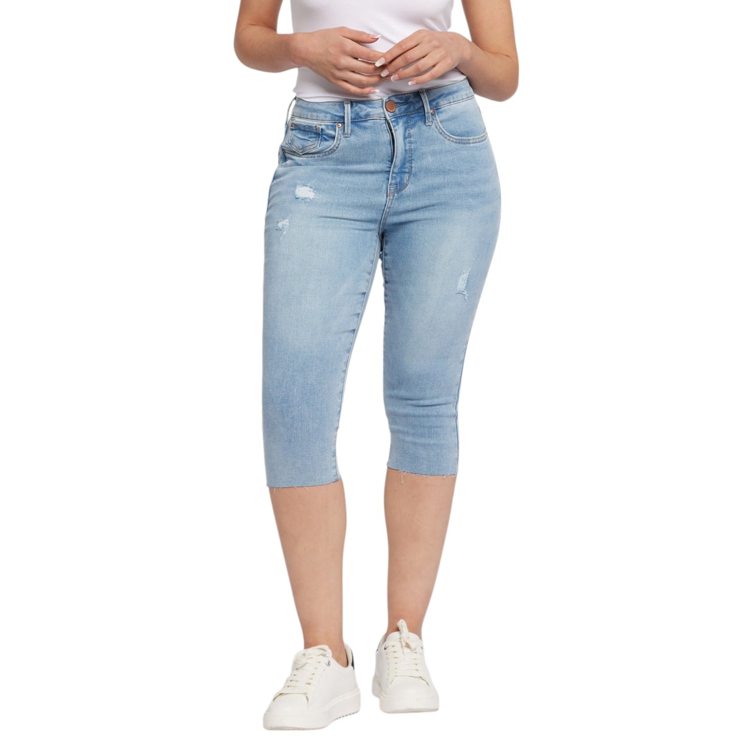 SEVEN7 Women's High Rise Skinny Fit Capri Breezy Cropped Distressed Jeans