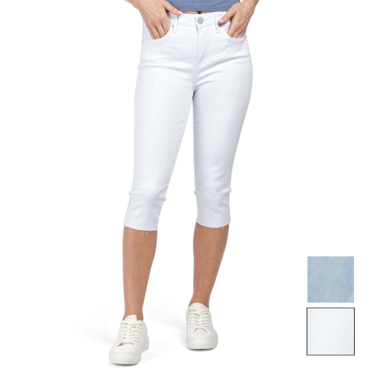 SEVEN7 Women's High Rise Skinny Fit Capri Breezy Cropped Distressed Jeans