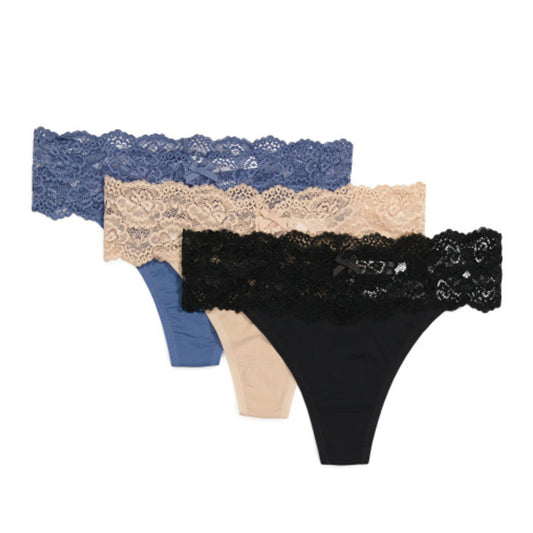 Skarlett Blue Women's 3-Pack Goddess Lace Trim Thong