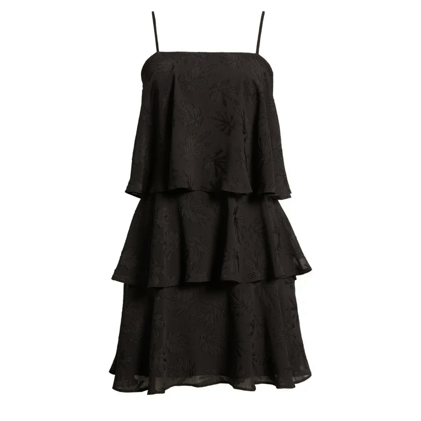 Sam Edelman Women's Tonal Floral Textured Chiffon Sleeveless Tiered Mini Dress