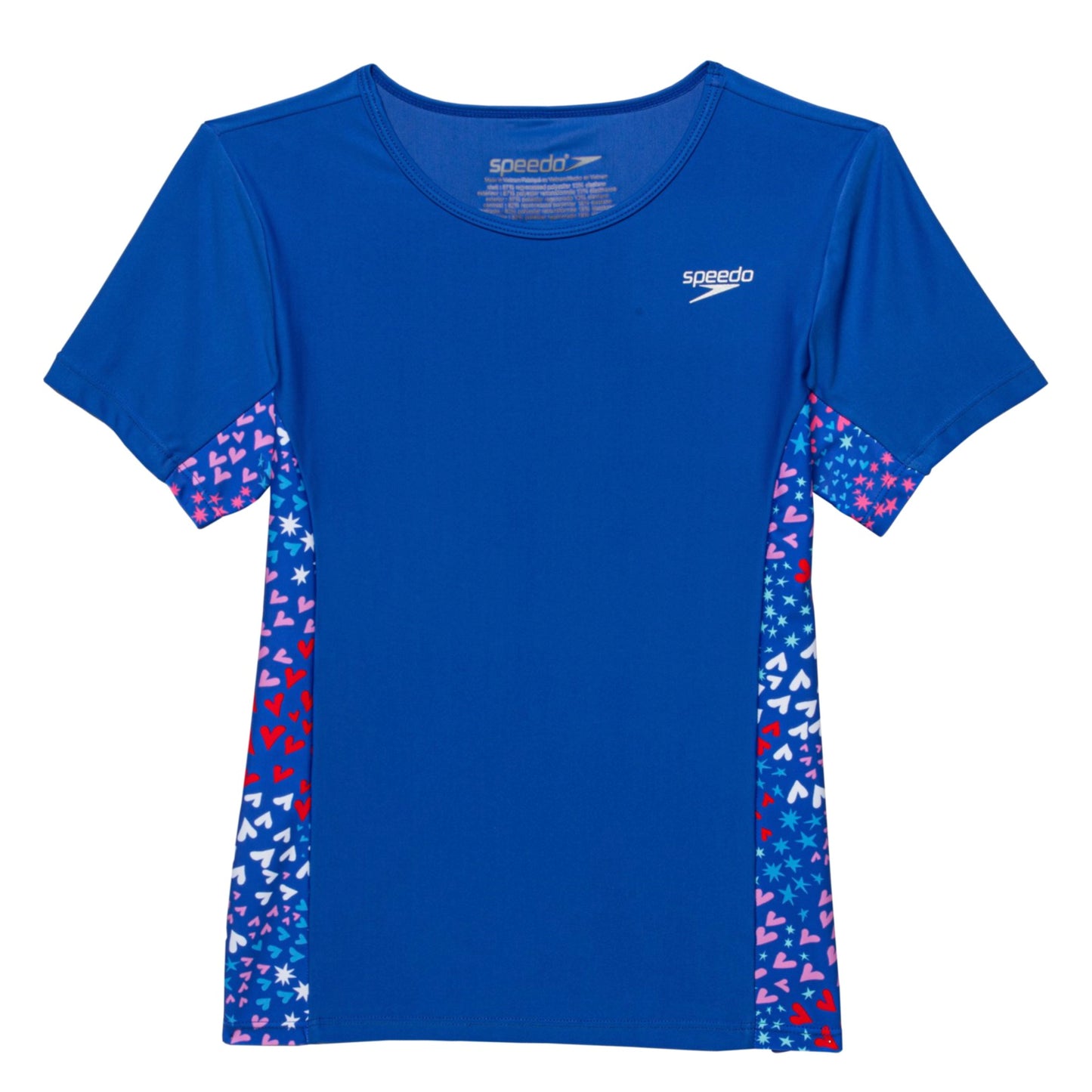 Speedo Big Girls Short Sleeve Print Splice Rash Guard UPF 50+ T-Shirt Swim Top