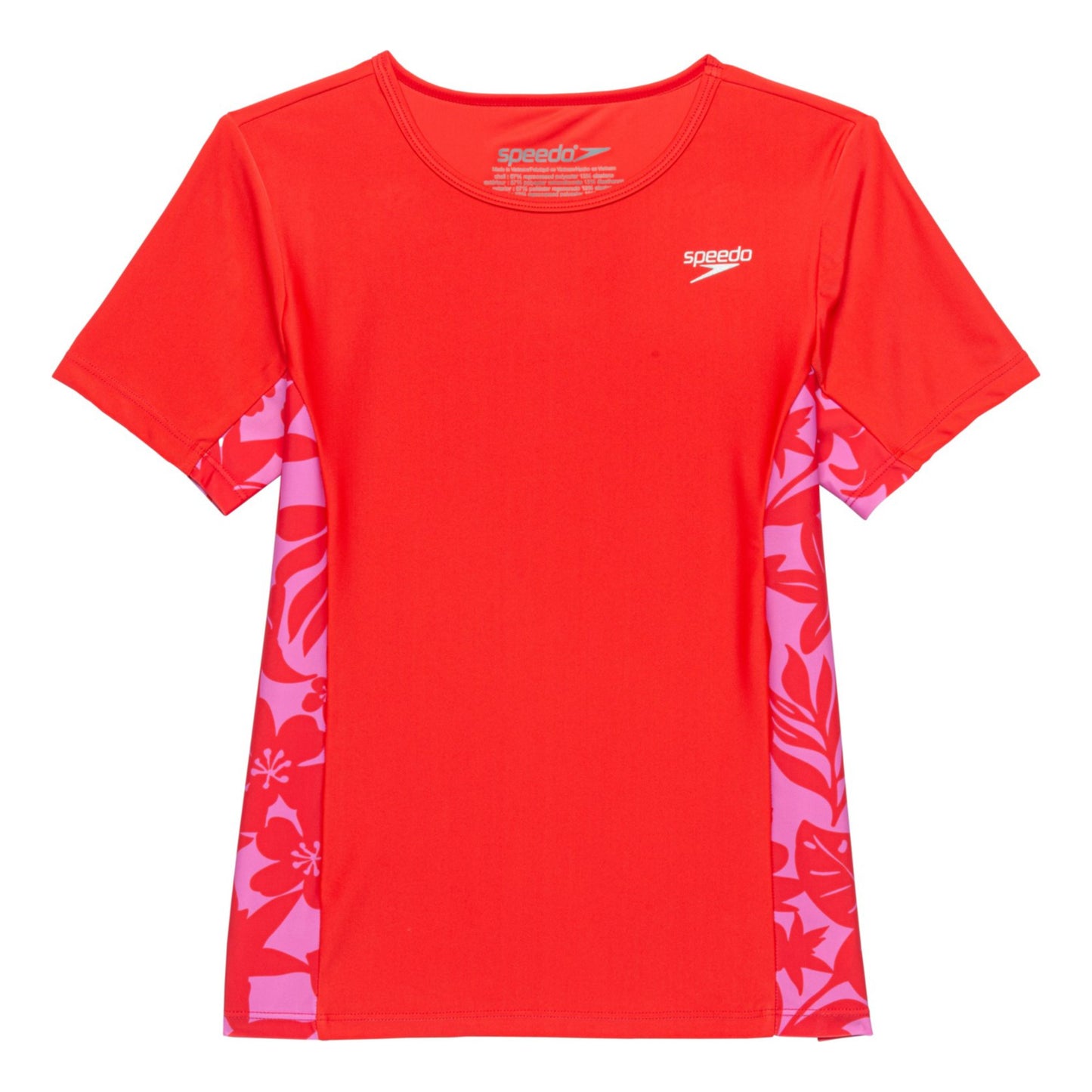 Speedo Big Girls Short Sleeve Print Splice Rash Guard UPF 50+ T-Shirt Swim Top