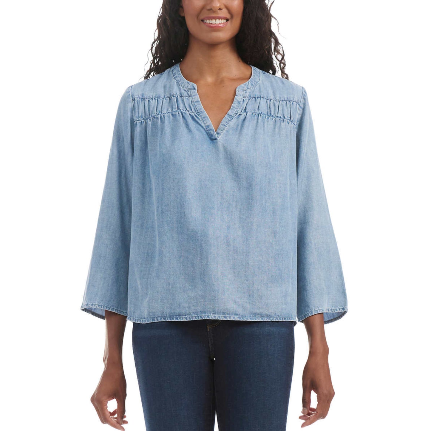 Splendid Women's V-Neck Relaxed Fit Lightweight Denim Blouse Top
