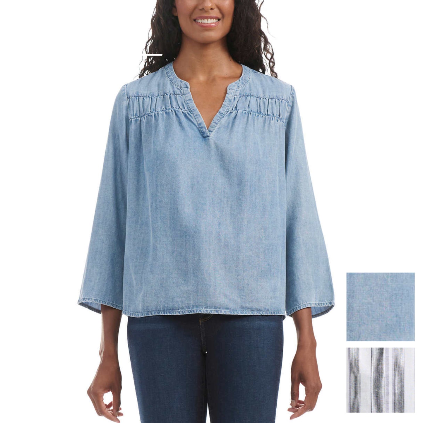 Splendid Women's V-Neck Relaxed Fit Lightweight Denim Blouse Top