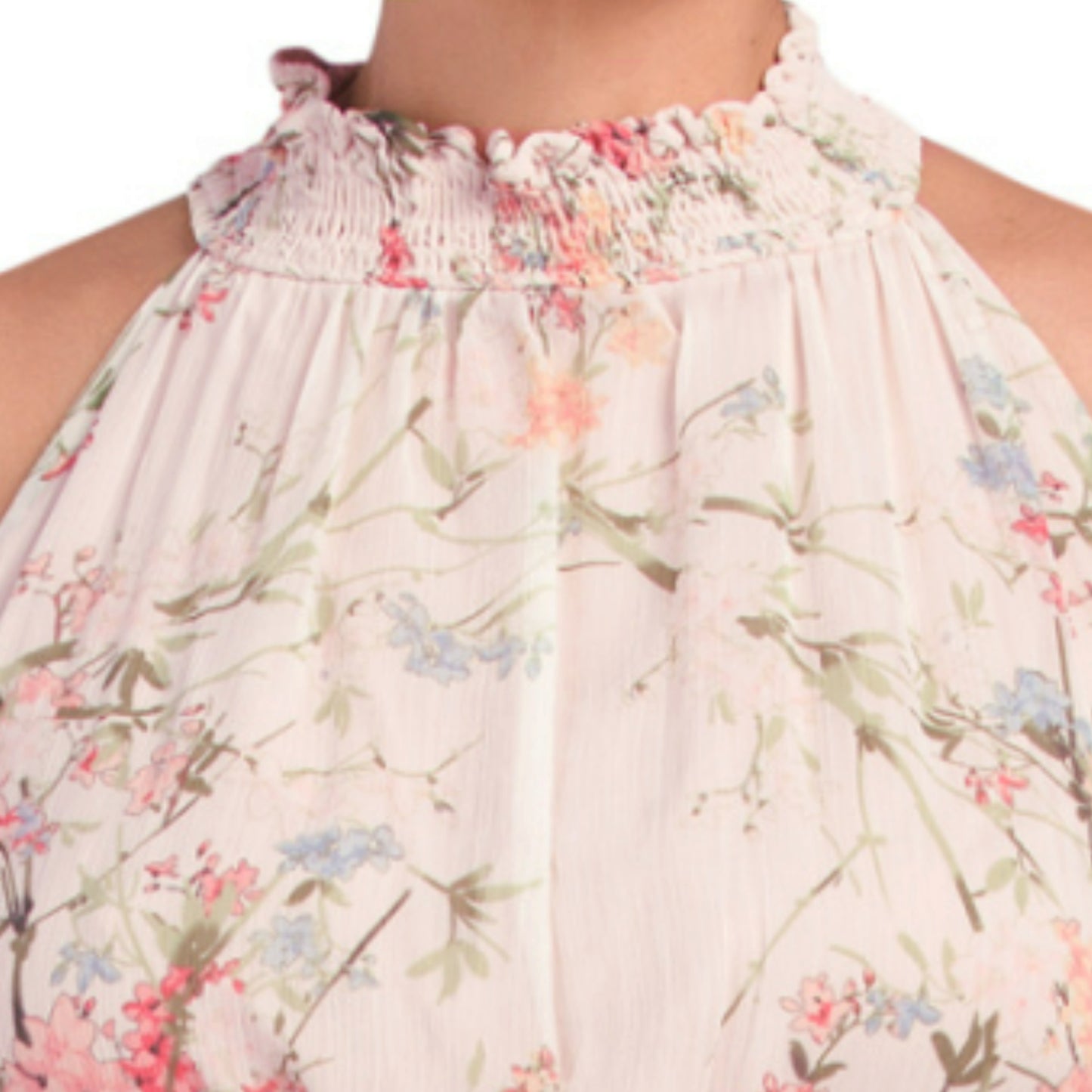 TAYLOR Women's Plus Floral Print Smocked Waist Tiered Halter Midi Dress