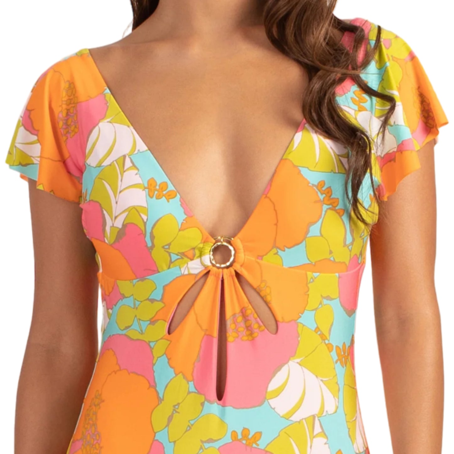 Trina Turk Women's Playa De Flor Keyhole Front Flutter Sleeves One-piece Swimsuit