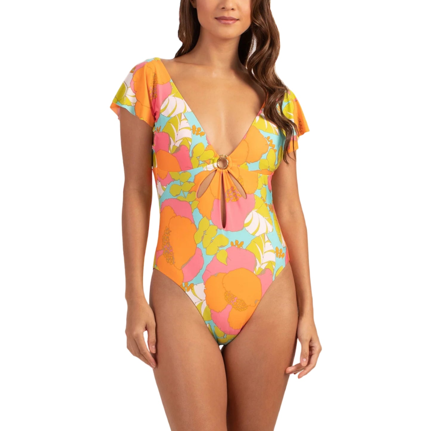 Trina Turk Women's Playa De Flor Keyhole Front Flutter Sleeves One-piece Swimsuit