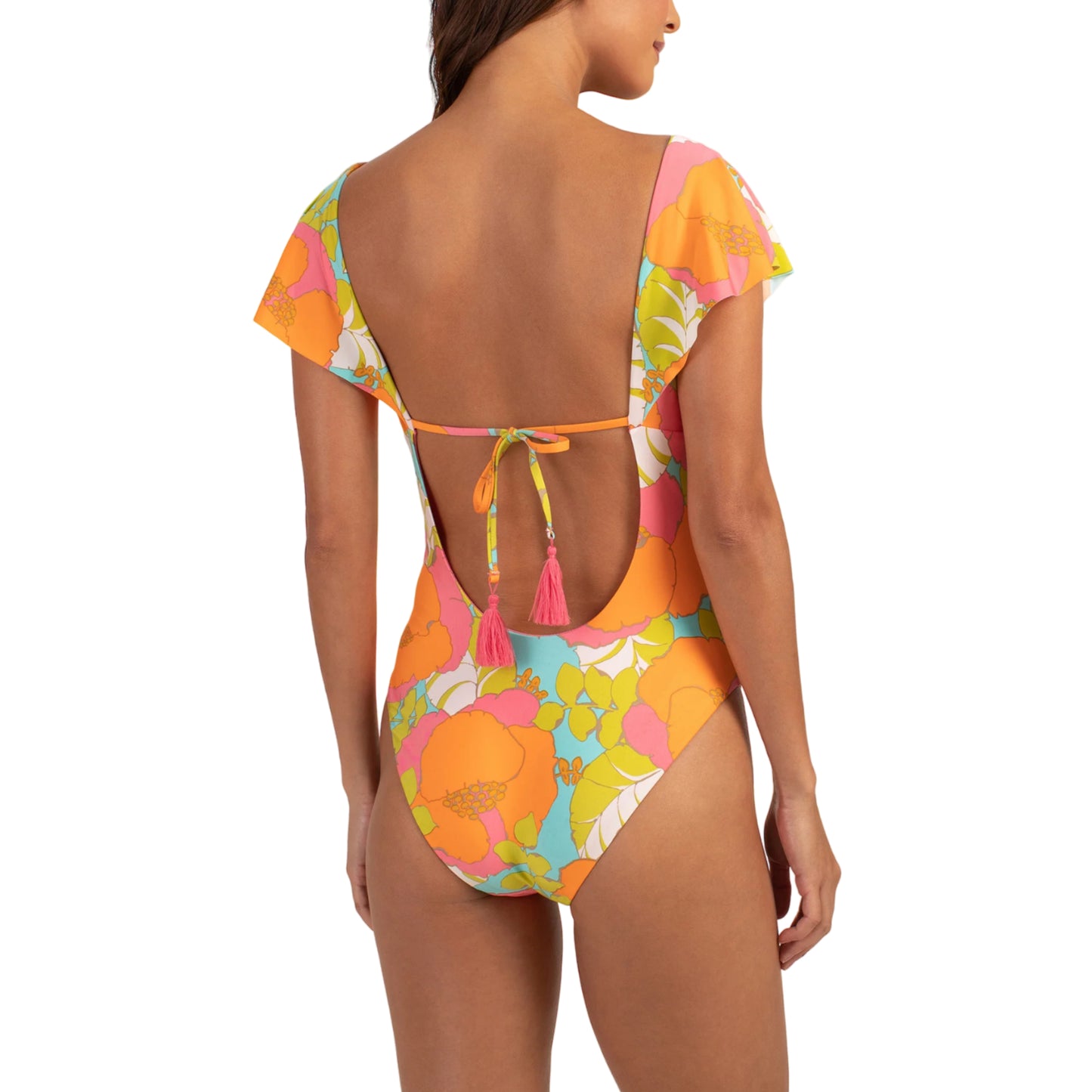Trina Turk Women's Playa De Flor Keyhole Front Flutter Sleeves One-piece Swimsuit