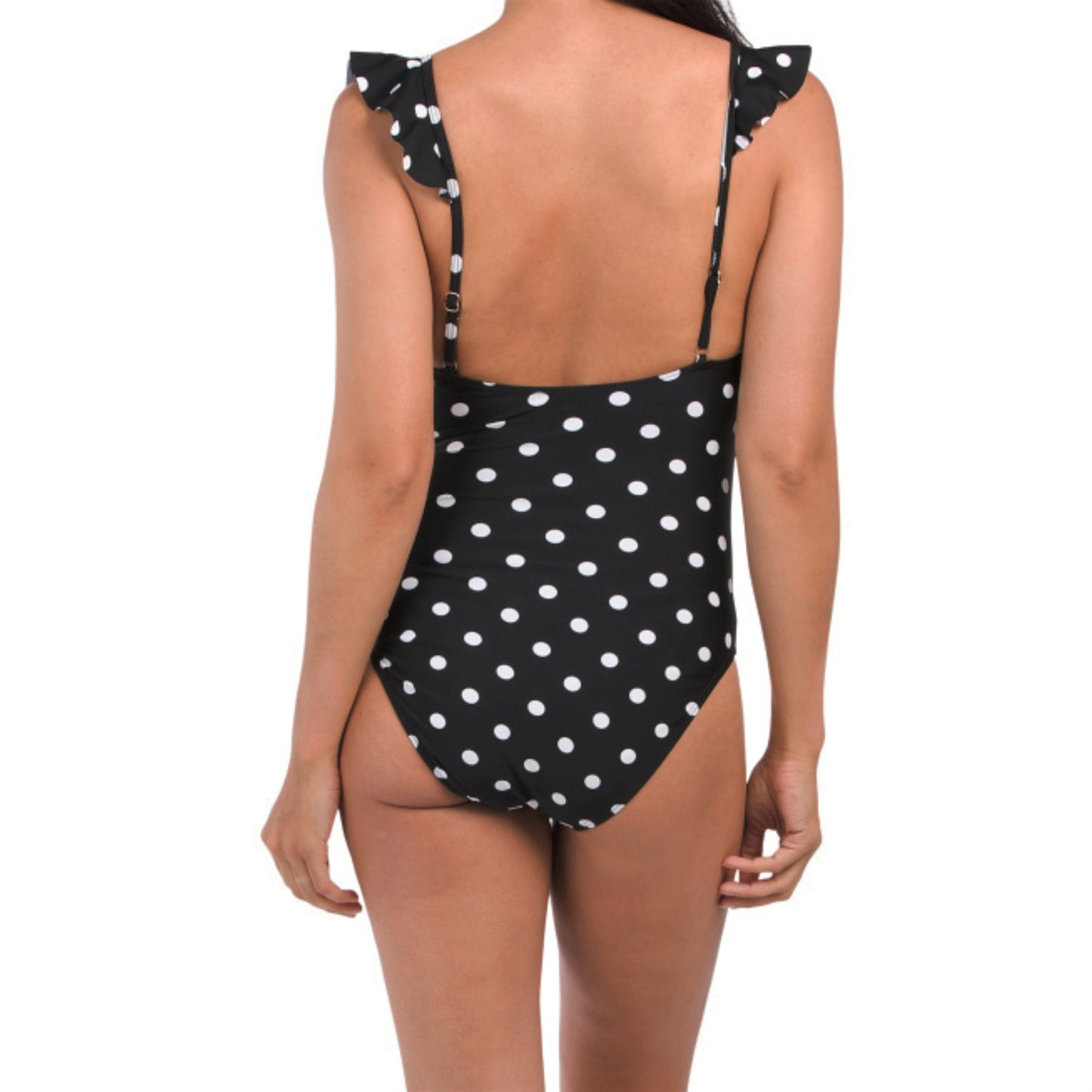 T Tahari Women's Polka Dot Solid Ruffle Surplice One-piece Swimsuit