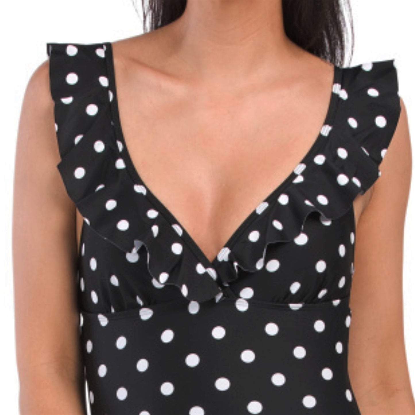 T Tahari Women's Polka Dot Solid Ruffle Surplice One-piece Swimsuit