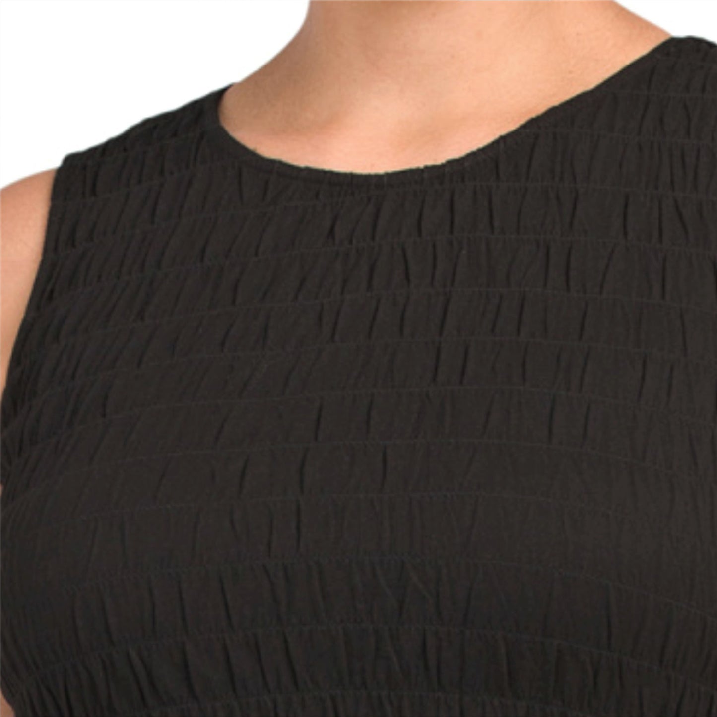 T Tahari Women's Plus Sleeveless Smocked Cotton Midi Dress