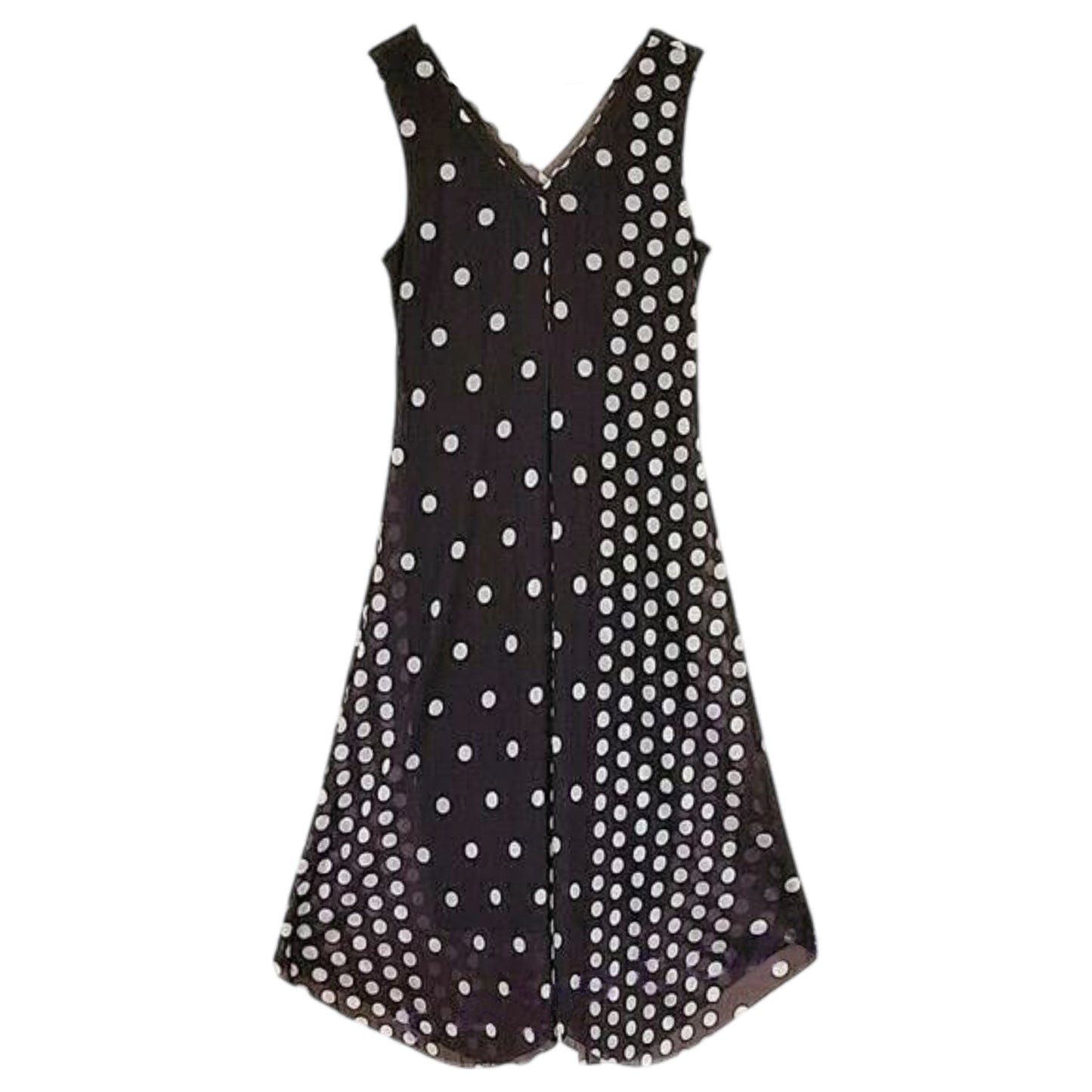 T TAHARI Women's Polka Dot Print Sharkbite Hem Mesh Overlay Midi Dress