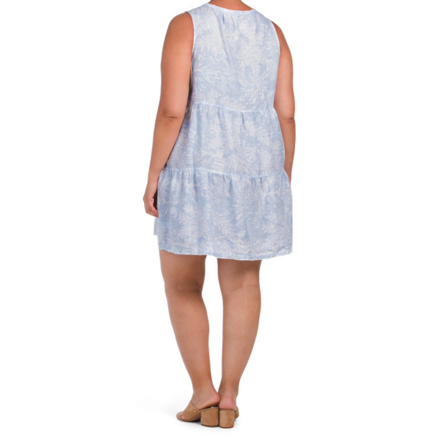 Tahari Women's Plus Linen Floral Print Sleeveless Tiered Mini Dress