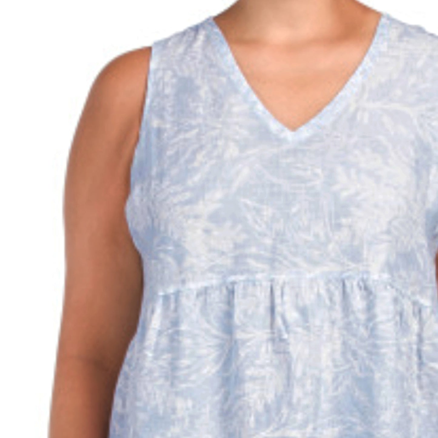 Tahari Women's Plus Linen Floral Print Sleeveless Tiered Mini Dress
