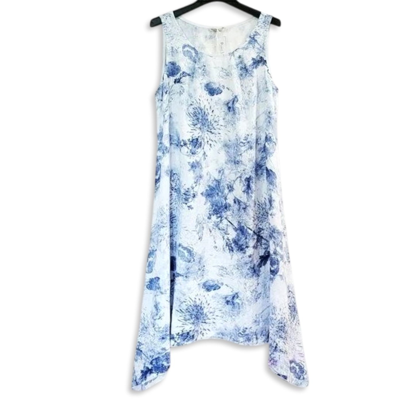 Valentina Naldi Women's Made In Italy Linen Floral Print Sharkbite Hem Midi Dress