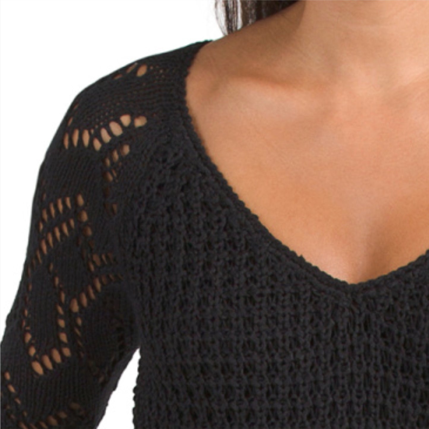 Vertigo Paris Women's Crochet Knit V-Neck Belted Mini Dress