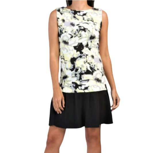 Vertigo Women's Floral Print Sleeveless Flounce Hem Mini Dress
