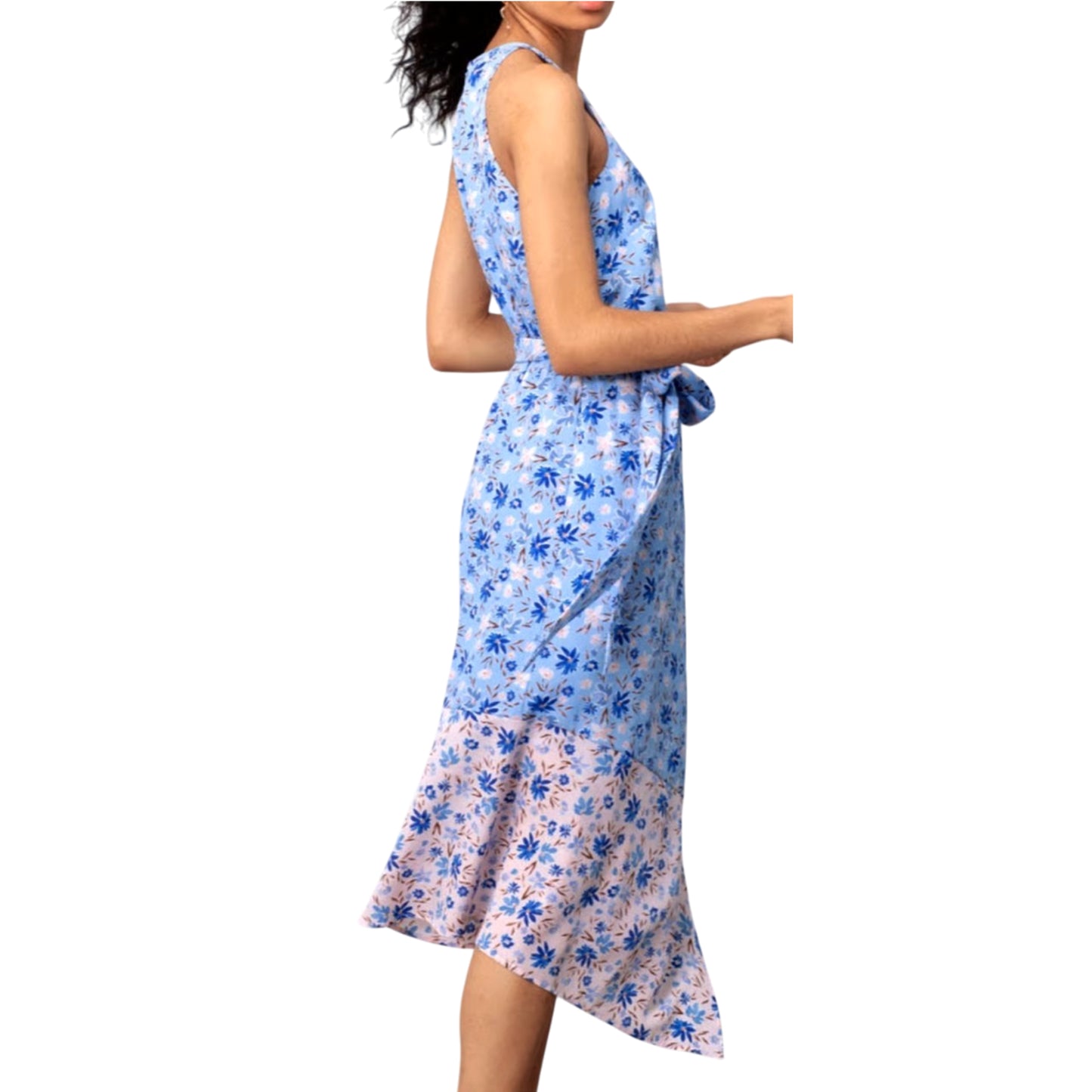 Vince Camuto Women's Mixed Floral Print Halter Neck Asymmetric Midi Dress
