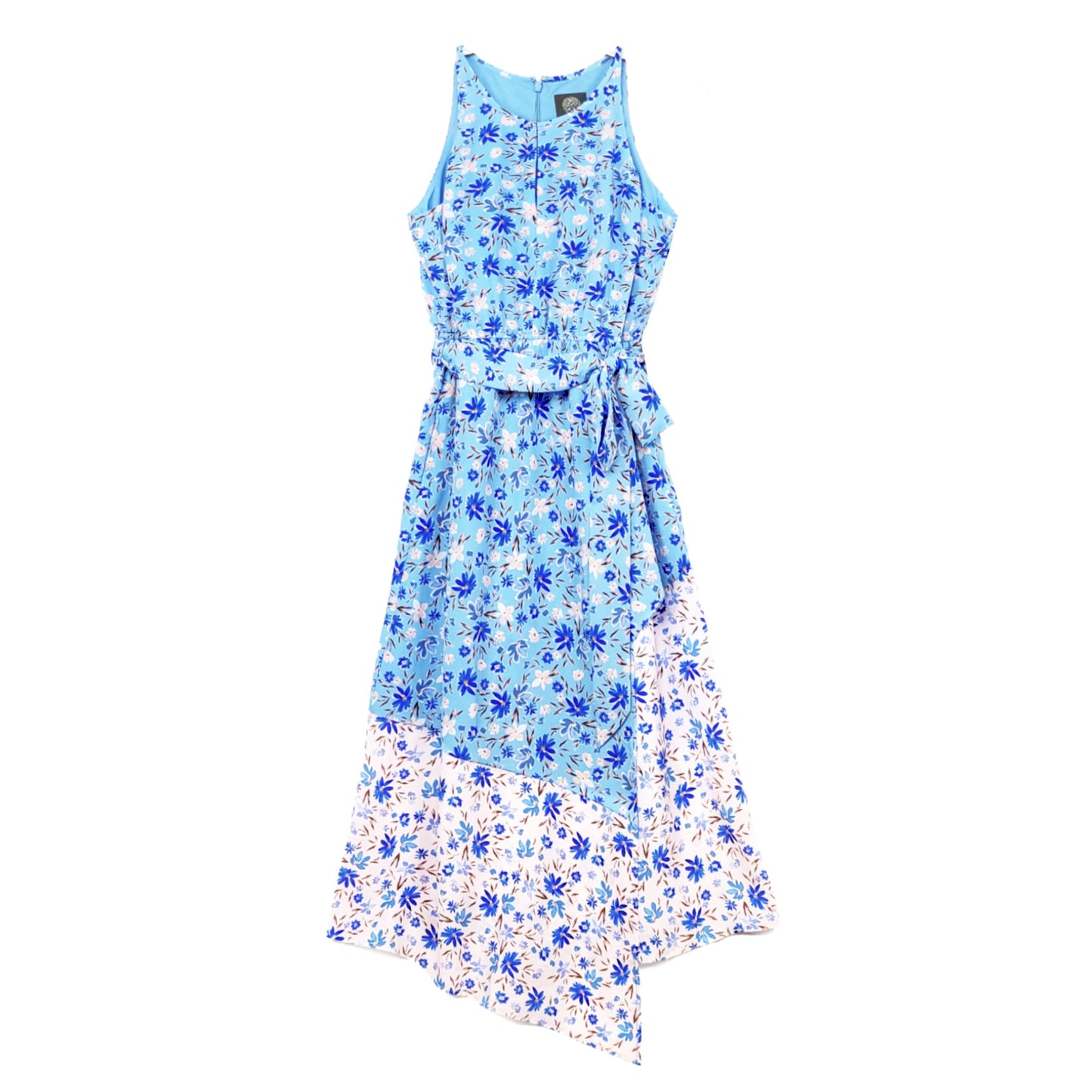 Vince Camuto Women's Mixed Floral Print Halter Neck Asymmetric Midi Dress