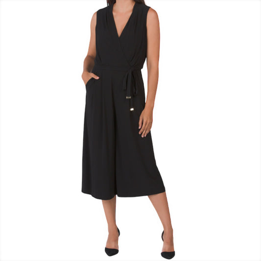 Vince Camuto Women's Surplice Front Pleated Wide Leg Mid-Length Jumpsuit