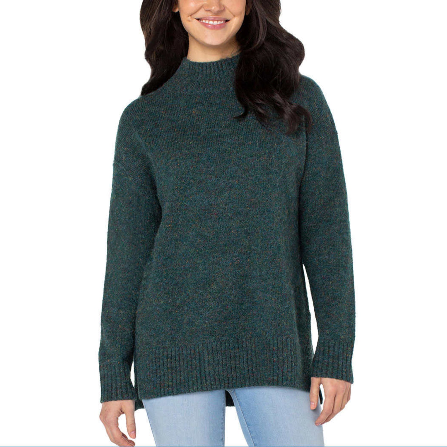 Well Worn Women's Mock Neck High Low Hem Cozy Soft Nep Yarn Sweater